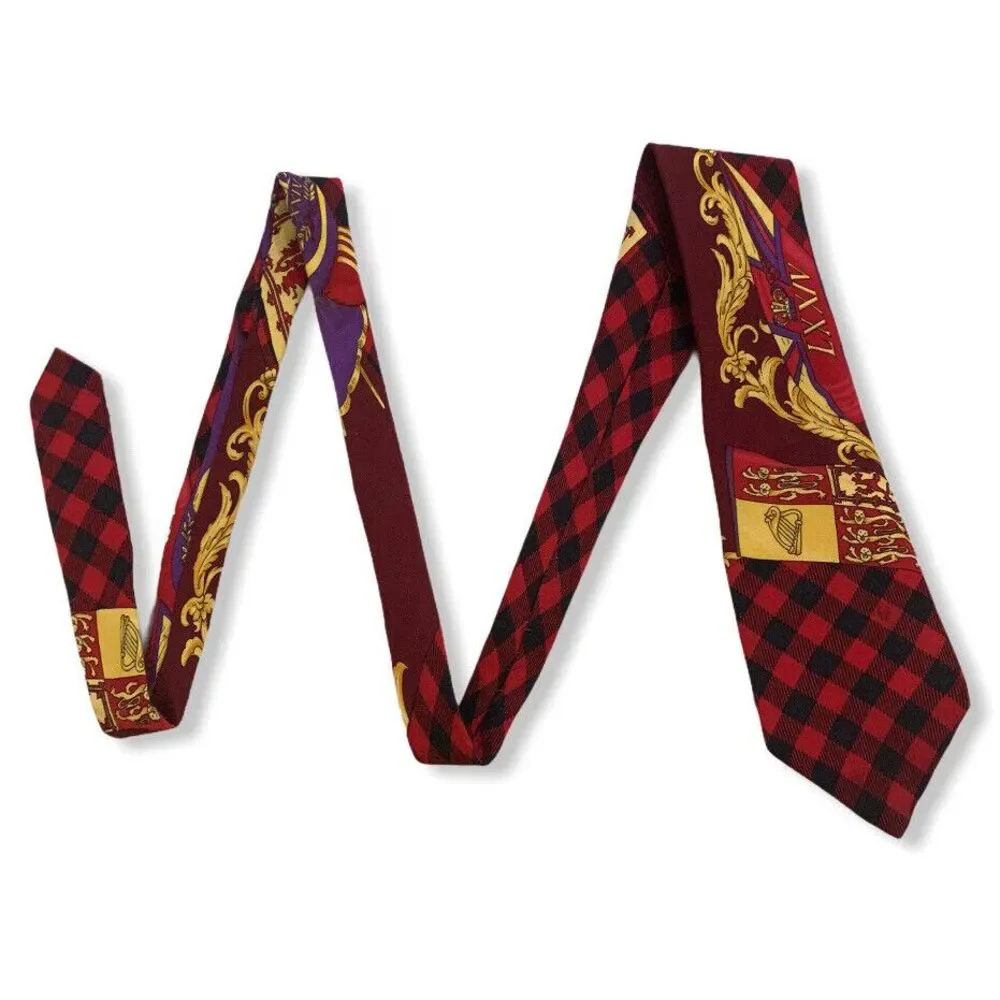 Vtg 1990s Gianni Versace Men's Plaid Harlequin Baroque Pre-Death Silk Tie 3.75